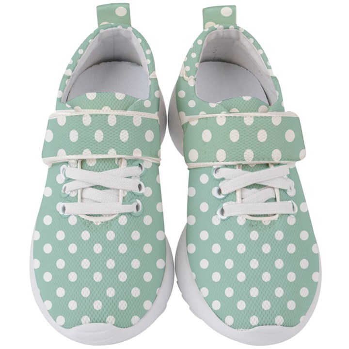 Light Blue And White Polka Dots Kids  Velcro Strap Shoes