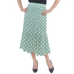 Light Blue And White Polka Dots Midi Mermaid Skirt by GardenOfOphir