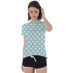 Light Blue And White Polka Dots Short Sleeve Open Back Tee