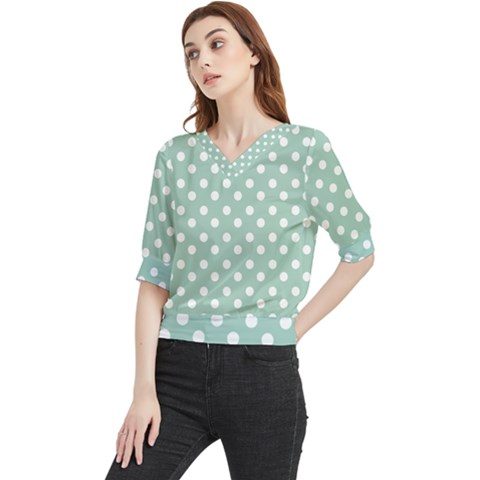 Light Blue And White Polka Dots Quarter Sleeve Blouse by GardenOfOphir