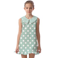 Light Blue And White Polka Dots Kids  Pilgrim Collar Ruffle Hem Dress by GardenOfOphir