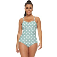 Light Blue And White Polka Dots Retro Full Coverage Swimsuit by GardenOfOphir