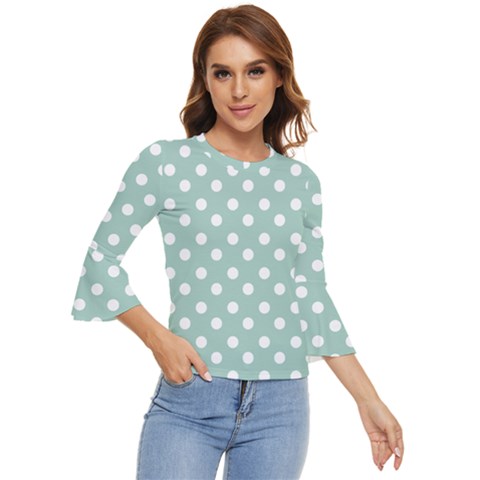 Light Blue And White Polka Dots Bell Sleeve Top by GardenOfOphir