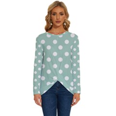 Light Blue And White Polka Dots Long Sleeve Crew Neck Pullover Top by GardenOfOphir