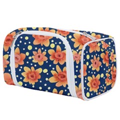 Flowers And Polka Dots Watercolor Toiletries Pouch by GardenOfOphir