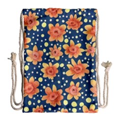 Flowers And Polka Dots Watercolor Drawstring Bag (large) by GardenOfOphir