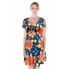 Flowers And Polka Dots Watercolor Short Sleeve V-neck Flare Dress by GardenOfOphir