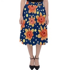 Flowers And Polka Dots Watercolor Classic Midi Skirt by GardenOfOphir