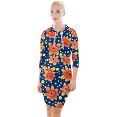 Flowers And Polka Dots Watercolor Quarter Sleeve Hood Bodycon Dress by GardenOfOphir