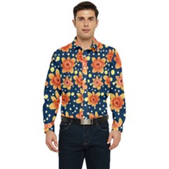 Flowers And Polka Dots Watercolor Men s Long Sleeve  Shirt by GardenOfOphir