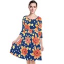 Flowers and Polka Dots Watercolor Quarter Sleeve Waist Band Dress View1