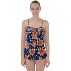 Flowers And Polka Dots Watercolor Babydoll Tankini Set by GardenOfOphir