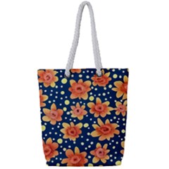 Flowers And Polka Dots Watercolor Full Print Rope Handle Tote (small) by GardenOfOphir