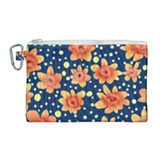 Flowers And Polka Dots Watercolor Canvas Cosmetic Bag (large) by GardenOfOphir