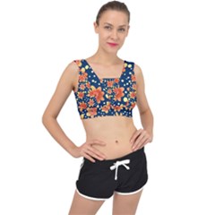 Flowers And Polka Dots Watercolor V-back Sports Bra by GardenOfOphir