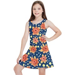 Flowers And Polka Dots Watercolor Kids  Lightweight Sleeveless Dress by GardenOfOphir