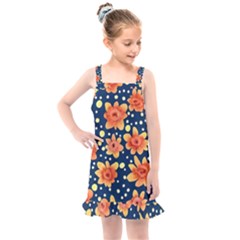 Flowers And Polka Dots Watercolor Kids  Overall Dress by GardenOfOphir