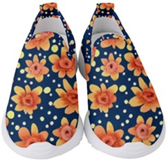 Flowers And Polka Dots Watercolor Kids  Slip On Sneakers by GardenOfOphir