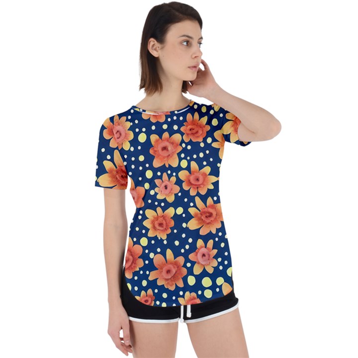 Flowers and Polka Dots Watercolor Perpetual Short Sleeve T-Shirt