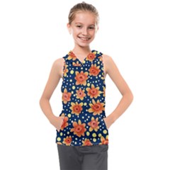 Flowers And Polka Dots Watercolor Kids  Sleeveless Hoodie by GardenOfOphir