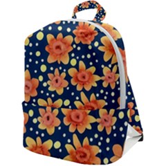 Flowers And Polka Dots Watercolor Zip Up Backpack by GardenOfOphir