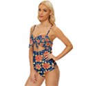 Flowers and Polka Dots Watercolor Knot Front One-Piece Swimsuit View2