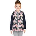 Boho Black Pink Flowers Watercolor VI Kids  Hooded Puffer Vest View1