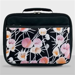 Boho Black Pink Flowers Watercolor Vi Lunch Bag by GardenOfOphir