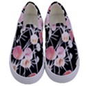 Boho Black Pink Flowers Watercolor VI Kids  Canvas Slip Ons View1