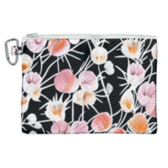 Boho Black Pink Flowers Watercolor Vi Canvas Cosmetic Bag (xl) by GardenOfOphir