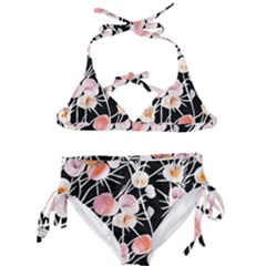 Boho Black Pink Flowers Watercolor Vi Kids  Classic Bikini Set by GardenOfOphir