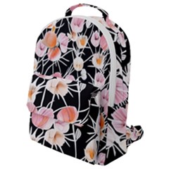 Boho Black Pink Flowers Watercolor Vi Flap Pocket Backpack (small) by GardenOfOphir