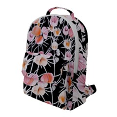 Boho Black Pink Flowers Watercolor Vi Flap Pocket Backpack (large) by GardenOfOphir