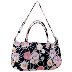 Boho Black Pink Flowers Watercolor Vi Removal Strap Handbag by GardenOfOphir