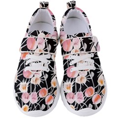 Boho Black Pink Flowers Watercolor Vi Women s Velcro Strap Shoes by GardenOfOphir