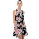 Boho Black Pink Flowers Watercolor VI Frill Swing Dress View1