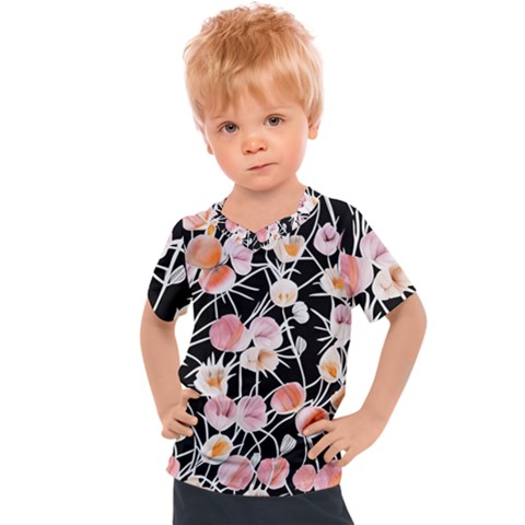 Boho Black Pink Flowers Watercolor Vi Kids  Sports Tee by GardenOfOphir