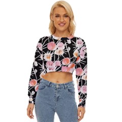 Boho Black Pink Flowers Watercolor Vi Lightweight Long Sleeve Sweatshirt by GardenOfOphir