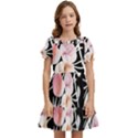 Boho Black Pink Flowers Watercolor VI Kids  Puff Sleeved Dress View1