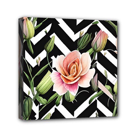 Black Chevron Peach Lilies Mini Canvas 6  X 6  (stretched) by GardenOfOphir