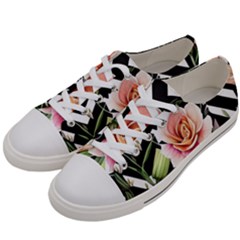 Black Chevron Peach Lilies Men s Low Top Canvas Sneakers by GardenOfOphir