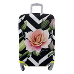 Black Chevron Peach Lilies Luggage Cover (small) by GardenOfOphir