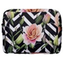 Black Chevron Peach Lilies Make Up Pouch (Large) View1