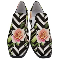 Black Chevron Peach Lilies Women Slip On Heel Loafers by GardenOfOphir