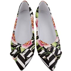 Black Chevron Peach Lilies Women s Bow Heels by GardenOfOphir