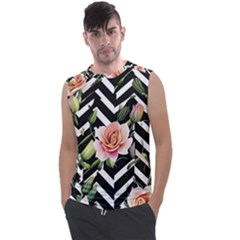 Black Chevron Peach Lilies Men s Regular Tank Top by GardenOfOphir