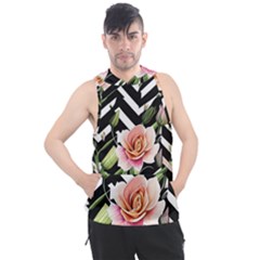 Black Chevron Peach Lilies Men s Sleeveless Hoodie by GardenOfOphir