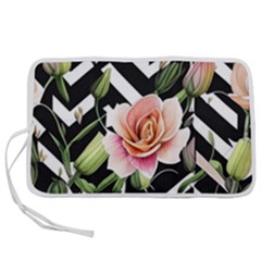 Black Chevron Peach Lilies Pen Storage Case (s) by GardenOfOphir