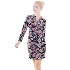 Botanical Flowers Button Long Sleeve Dress by GardenOfOphir