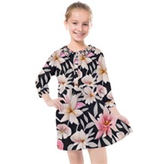 Botanical Flowers Kids  Quarter Sleeve Shirt Dress by GardenOfOphir